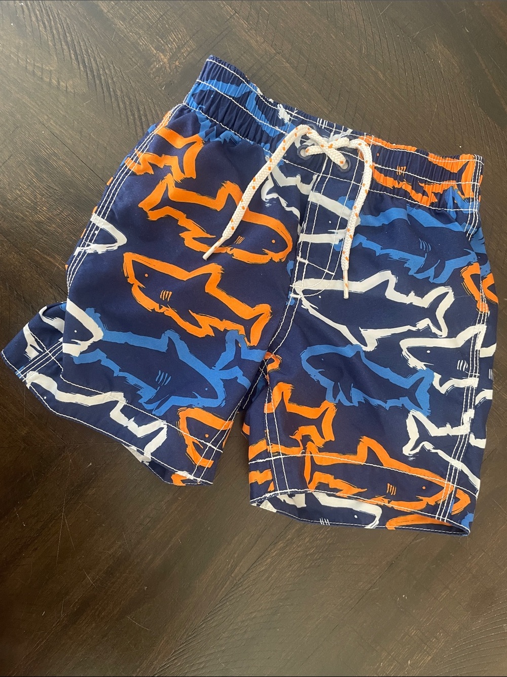 GAP Boys Shark Swim Trunks - Navy, Orange & White